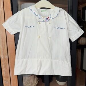 Vintage 1950s Feltman Bros Baby Boy Sailor Shirt gown Hand Embroidered collar